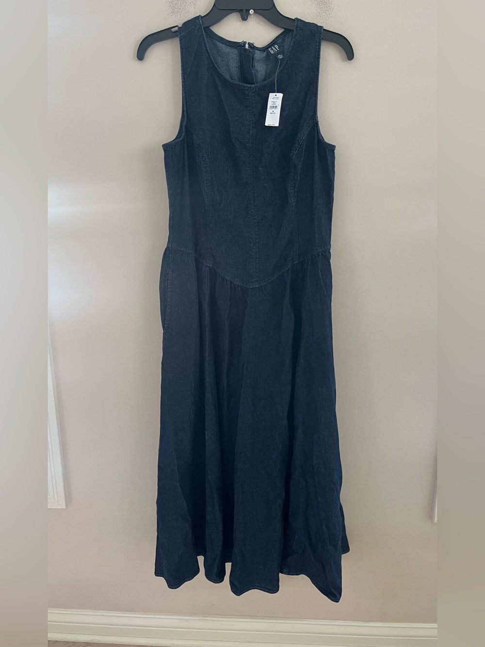 NWT-GAP Denim Drop-Waist Midi Dress, Medium Petite